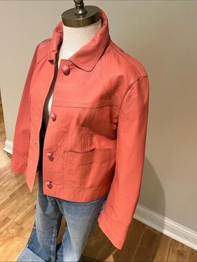 A. Brand Brazilian Brand Coral Button-Front 100% Leather Jacket size M/L